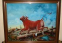 Obraz č.37   Podmalba na skle „Rudý býk“  62x51  rok 2001