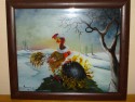 Obraz č.14  Podmalba na skle  „Kohout a slunečnice“  34x29  rok 2002