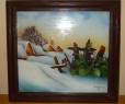 Obraz č.16  Podmalba na skle „Fialky ve sněhu“  30x26  rok 2005